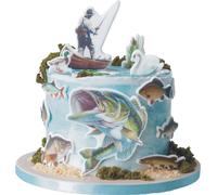 Sweetfanaberia | Set de décoration pour gâteau, set de pêche poissons pour gâteau, décoration de pêche, 18 pcs.