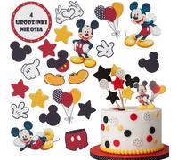 Sweetfanaberia | Set de décoration pour gâteaux, set de gaufrettes pour gâteaux - Oblats d'anniversaire Mickey Mouse, figurines & inscription tableau