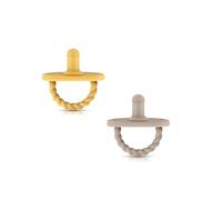 Sweetie Lot de 2 tétines pour bébé - La solution ultime pour une respiration facile et un confort ludique, design sensoriel et triple trous de circulation d'air (marron clair-jaune)