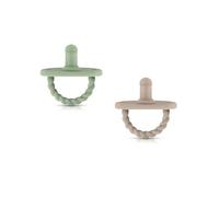 Sweetie Lot de 2 tétines pour bébé - La solution ultime pour une respiration facile et un confort ludique, design sensoriel et trois trous de circulation d'air (vert clair - marron clair)