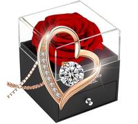 SWEETIME Coffret cadeau Forever rose rouge avec collier - Véritable rose éternelle avec collier en argent sterling 925 à l'intérieur - Cadeau enchanté pour elle le jour de Noël et la Saint-Valentin