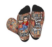 SweetJECCU Chaussettes de lecture personnalisées « Just a Girl Who Loves Books » - Cadeaux pour les amateurs de livres pour femme, bibliothécaire et lecteur, Style 14, taille unique