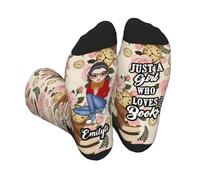SweetJECCU Chaussettes de lecture personnalisées « Just a Girl Who Loves Books » - Cadeaux pour les amateurs de livres pour femme, bibliothécaire et lecteur, Style 05, taille unique