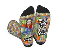 SweetJECCU Chaussettes de lecture personnalisées « Just a Girl Who Loves Books » - Cadeaux pour les amateurs de livres pour femme, bibliothécaire et lecteur, Style 15, taille unique