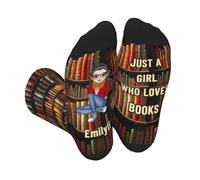 SweetJECCU Chaussettes de lecture personnalisées pour femme, chaussettes avec nom personnalisé Just a Girl Who Loves Books, Style 04, taille unique