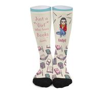 SweetJECCU Chaussettes de lecture personnalisées pour les amateurs de livres, chaussettes personnalisées, Just a Girl Who Loves Books Chaussettes pour rat de bibliothèque, Style 27, taille unique