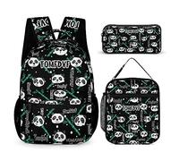 SweetJECCU Sac à dos papillon personnalisé avec boîte à déjeuner et trousse à crayons, lot de 3 sacs à dos d'école personnalisés, Panda-2, Large, Sac à dos avec boîte à déjeuner