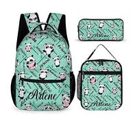 SweetJECCU Sac à dos papillon personnalisé avec boîte à déjeuner et trousse à crayons, lot de 3 sacs à dos d'école personnalisés, Panda-5, Large, Sac à dos avec boîte à déjeuner