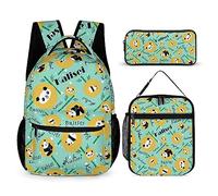 SweetJECCU Sac à dos papillon personnalisé avec boîte à déjeuner et trousse à crayons, lot de 3 sacs à dos d'école personnalisés, Panda-3, Large, Sac à dos avec boîte à déjeuner
