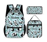 SweetJECCU Sac à dos papillon personnalisé avec boîte à déjeuner et trousse à crayons, lot de 3 sacs à dos d'école personnalisés, Panda-1, Large, Sac à dos avec boîte à déjeuner