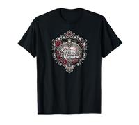 Sweetly Macabre Gothic Skull Bat Roses Floral Heart Design T-Shirt