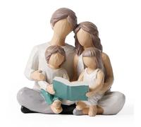Sweetness 1 figurine de famille en résine, composée de 4 personnes qui lisent un livre. Parfait pour les parents ou la fille et le fils comme décoration de maison.