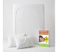 Sweetnight - Lot Protection Literie : Protège-Matelas 160x200 + 2 Taies d'oreiller 65x65 - Bouclette Coton Douce et Absorbante - Drap Housse Extensible Silencieux - Lavage 60°C & Séchage Rapide
