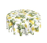 Sweetshow Nappe Ronde de 152,4 cm avec imprimé Aquarelle rétro Jaune Citron Blanc avec Anti-poussière et Infroissable pour décoration d'intérieur, Cuisine, Salle à Manger, extérieur, terrasse