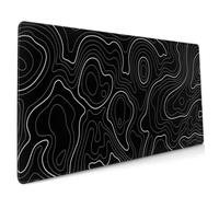 Sweetshow Tapis de Souris de Jeu aux Contours topographiques, 80 x 40 cm, XXL, Noir, Lignes de Carte géographique, Tapis de Souris Complet, Base en Caoutchouc antidérapant avec Bords Cousus pour la
