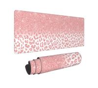 Sweetshow Tapis de souris de jeu rose doré rose, 80 x 30 cm, XL, imprimé léopard, pour ordinateur portable, base en caoutchouc antidérapant avec bords cousus pour la maison et le bureau