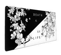 Sweetshow Tapis de Souris Japonais Noir et Blanc de 90 x 40 cm XXL avec Base en Caoutchouc antidérapant et Bords Cousus pour Jeux et Bureau