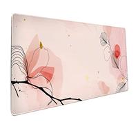 Sweetshow Tapis de souris rose 90 x 40 cm XXL moderne abstrait ligne art floral base en caoutchouc antidérapant grand tapis de clavier avec bords cousus pour bureau de jeu