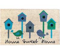 SWEETSOL-Tapi brosse coco beige imprimé maisons à oiseaux bleu Sweetsol - 75 x 45 cm