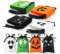 Sweetude Lot de 24 sacs à friandises en feutre pour Halloween, 12,7 x 17,8 cm, faits à la main, citrouille, fantôme, bonbons, bonbons, sacs cadeaux avec cordons de serrage