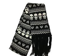 SweetWU Écharpe avec franges pour homme Noir et blanc Élégante en laine tricotée avec franges, motif tête de mort, Tête de fantôme ondulée, taille unique