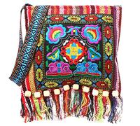 Sweetwu Sac bandoulière imperméable imperméable pour femme Motif hmong thaïlandais brodé avec pompons