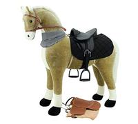Sweety Toys 13135 Goldie Cheval debout XXL Beige avec crinière blanche et queue / foulard noir avec deux sons et selle Noir