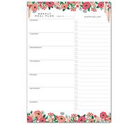 Sweetzer & Orange Blocs de Planification Repas - Semainier Floral pour Gérer les Repas de la Semaine ou du Jour - Liste de Course Détachable, 2 Aimants pour le Frigo - 17x25cm, 52 Feuilles
