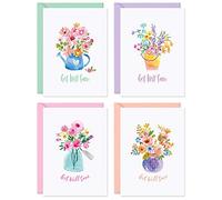 SWEETZER & ORANGE Cartes de rétablissement en vrac avec enveloppes, lot de 24 feuilles Get Well Soon. Cartes de vœux épaisses de 300 g/m² et enveloppes (120 g/m²), feuilles décoratives Feel Better