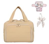 Sweevly Toiletry Bag, Puffy Multi-Functional 4-in-1 Bag, Travel Toiletry Handbag Lightweight Large Wide-Open Organiser for Traveling Essentials, Multi Compartments, Soft As Feathers (Khaki)