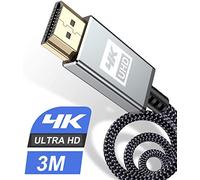 sweguard Câble HDMI 4K 3m Câble HDMI 2.0 Haute Vitesse 18gbps par Ethernet en Nylon tressé Prise en Charge de la 3D / Retour Audio/Lecteur Blu-Ray/Téléviseur/Moniteur Ultra HD PS3 / PS4 (gris)
