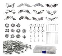 Sweieoni Ailes d'ange d'argent Perles Set 500 Pièces Ailes d'ange Argent Forme d'aile d'ange Perles et Perles Intercalaires Fleurs, avec Fermoirs Homard pour Fabrication de Bijoux Accessoires