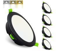 Sweier Spot LED Encastrable Dimmable 230V, 7W Spots de Plafond Encastré Blanc Chaud 3000K Blanc Neutre 4500K Blanc Froid 6000K, Noir Spot LED IP44 pour Salle de Bain Cuisine Salon, Lot de 5