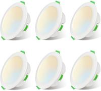 Sweier Spots Encastrés LED 5W Ultra-Plats Gradables 3 Températures Réglables (3000K/4000K/6000K) Étanches IP44 pour Salle de Bain, Cuisine, Salon Pack de 6