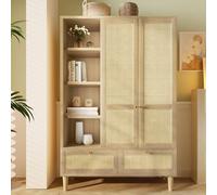 Sweiko Armoire à Deux Portes en Osier, 120 × 50 × 180 cm, avec Meuble d'appoint Comprenant des étagères Ouvertes, des séparateurs, Une Tringle à vêtements, 2 tiroirs et Un Dispositif Anti-basculement