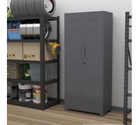 Sweiko Armoire de Rangement avec Porte verrouillable et étagères, Meuble d'appoint en métal de 165 cm de Haut, équipé d'une Tringle et de Crochets en S (Grey, 165 * 60 * 40 cm)