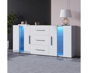 Sweiko Buffet, commode avec 16 couleurs LED, buffet vertical avec trois tiroirs, placard multifonctionnel pour salon et salle à manger (blanc)