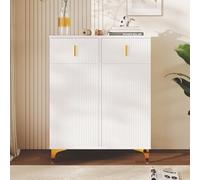 Sweiko Buffet élégant avec panneaux structurés, étagères réglables et accents dorés, armoire à chaussures avec tiroirs de rangement (blanc, 82 L x 101 H x 35 l)