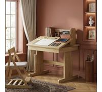 Sweiko Bureau Enfant Bois Massif Réglable Hauteur avec Étagère, Table Enfant Inclinable à Vérin à Gaz, Bureau avec Rangement pour 6-10 Ans, Naturel