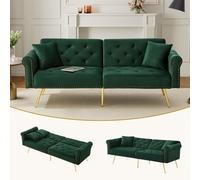 Sweiko Canapé Convertible 2 Places en Velours avec Dossier inclinable, Conception surélevée, Canapé d'angle avec 2 Coussins, Pieds métalliques, Sofa pour Petit Espace (Antique Green)