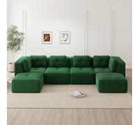 Sweiko Canapé d’Angle modulaire avec Base antidérapante, 2 Repose-Pieds, Canapé de Loisirs en Velours côtelé avec Assise Profonde Design, Moderne Sofa pour Salon, Appartement (Green, 4 Seat-U)