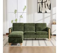 Sweiko Canapé d'angle Modulable en L en Chenille avec 1 Pouf Coffre, Canapé Design avec Pieds en Bois Massif et Pochettes Latérales pour Salon