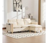 Sweiko Canapé d'angle Modulable en L en Chenille avec 1 Pouf Coffre, Canapé Design avec Pieds en Bois Massif et Pochettes Latérales pour Salon