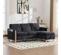 Sweiko Canapé d'angle Modulable en L en Chenille avec 1 Pouf Coffre, Canapé Design avec Pieds en Bois Massif et Pochettes Latérales pour Salon