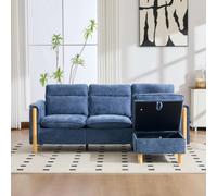 Sweiko Canapé d'angle Modulable en L en Chenille avec 1 Pouf Coffre, Canapé Design avec Pieds en Bois Massif et Pochettes Latérales pour Salon