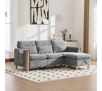 Sweiko Canapé d'angle Modulable en L en Chenille avec 1 Pouf Coffre, Canapé Design avec Pieds en Bois Massif et Pochettes Latérales pour Salon