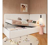 Sweiko Canapé-lit de 90 x 200 cm, canapé-lit rembourré avec système de Rangement hydraulique, équipé d'une Prise USB et d'une Lampe de Lecture (Boucle)