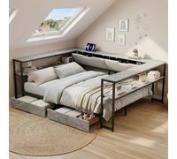 Sweiko Canapé-lit rembourré 140 x 200 cm avec Ports de Recharge USB et Type-C ; canapé-lit de Jour équipé de 2 tiroirs et d'un sommier métallique