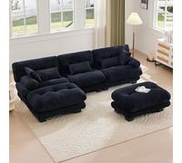 Sweiko Canapé modulable, canapé d'angle Confortable, Tissu Velours et Design Ergonomique, Grand canapé 5 Places avec accoudoirs Confortables (Black)