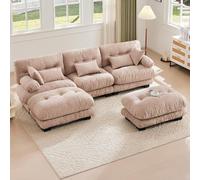 Sweiko Canapé modulable, canapé d'angle Confortable, Tissu Velours et Design Ergonomique, Grand canapé 5 Places avec accoudoirs Confortables (Khaki)